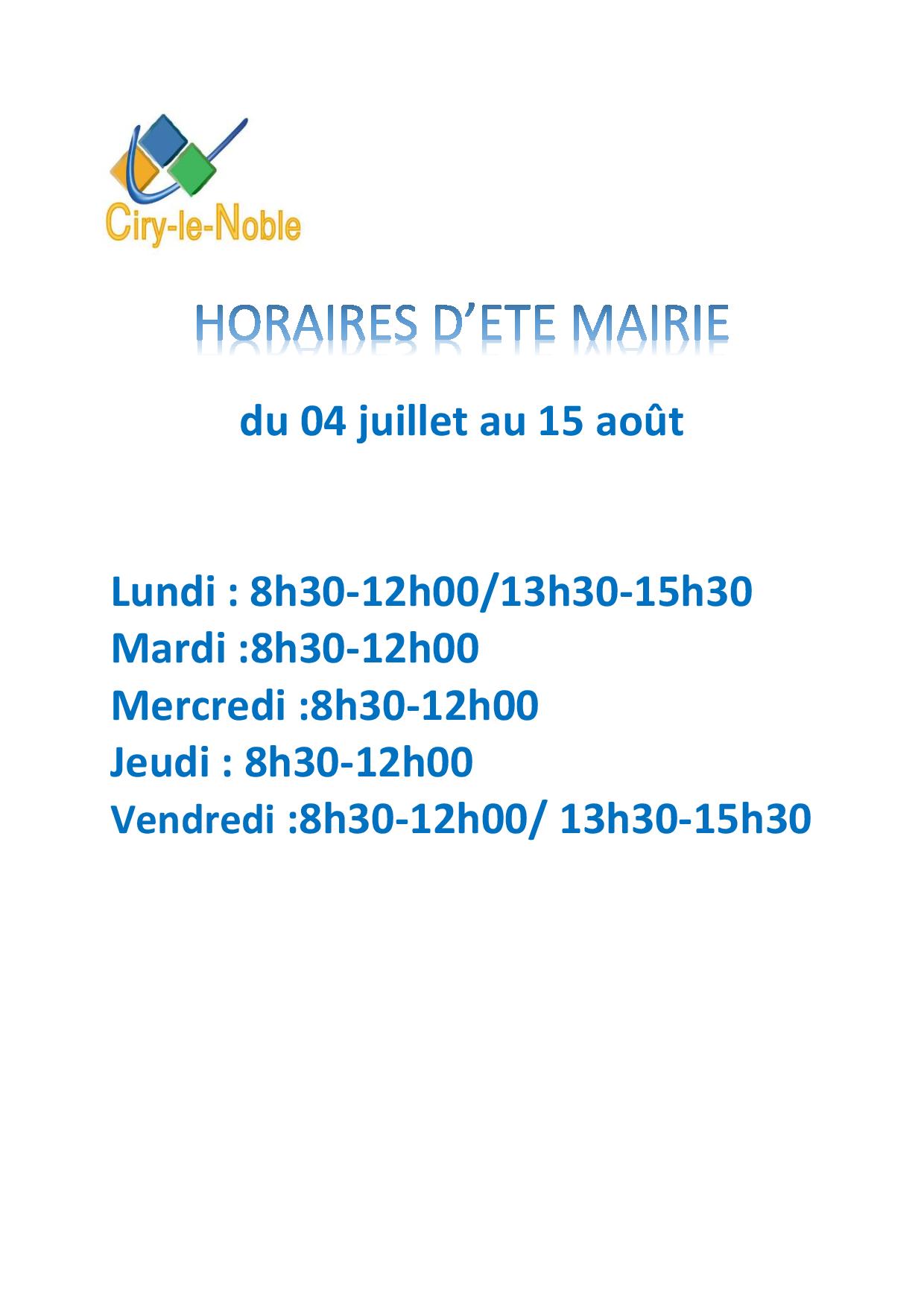 horaires d'été mairie